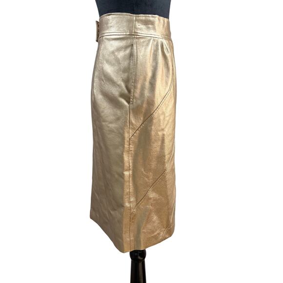 FRNCH Paris Gold Vegan Leather Pencil Skirt Women’s Small Metallic Chic - Picture 4 of 11